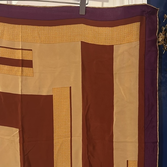 Vintage Franck Olivier Paris Brown & Tan Geometric Print Scarf 33” - Picture 4 of 7
